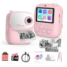 Kids Camera Instant Print for Kids with Mirror, HD Dual-Lens Selfie PINK