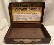 Vintage D.M. Ferry & Co's Flower Seed Store OAK Wood Display Dovetailed Case Box