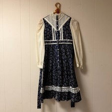 Gunne Sax Jessica Vintage 1970s Prairie Dress Size 12 Floral Lace Cottagecore