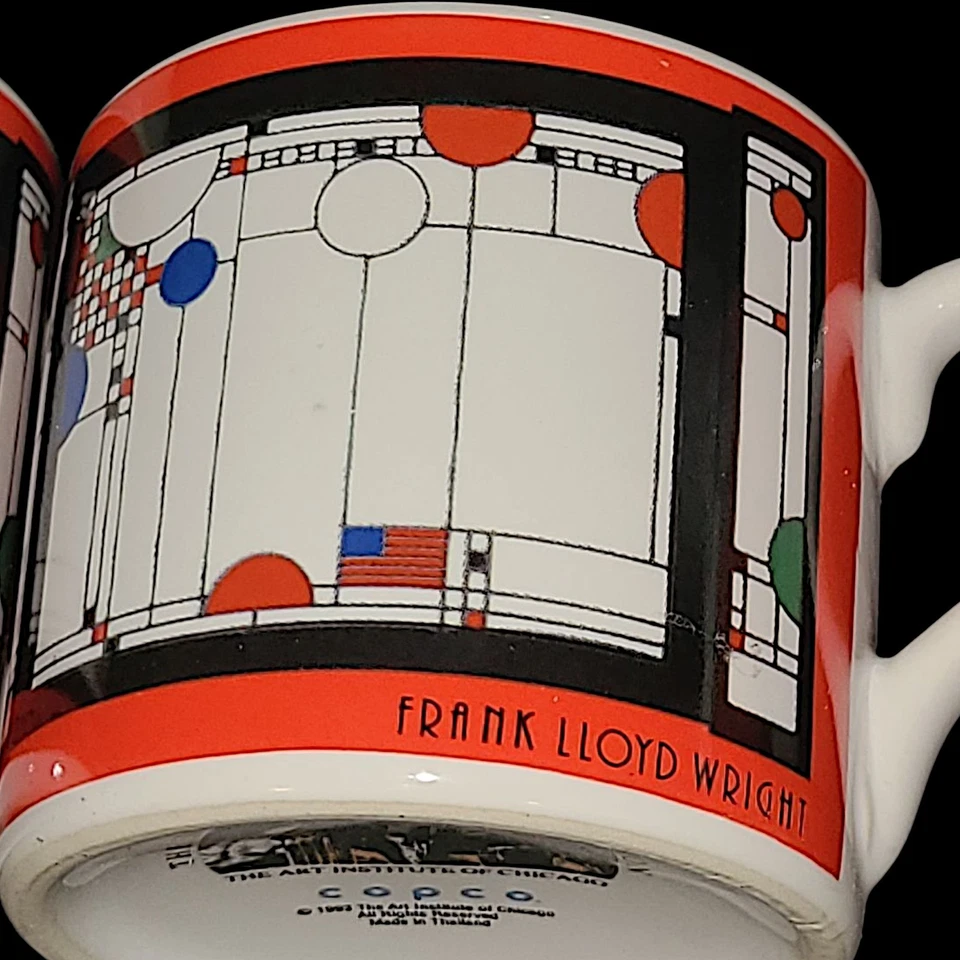 Frank Lloyd Wright Stained Glass Design Two Small Mugs 1993 Art Institute - Image 3 of 4