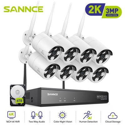 SANNCE 3MP Security Camera System Wireless Outdoor Wifi Audio CCTV 16CH 8MP NVR