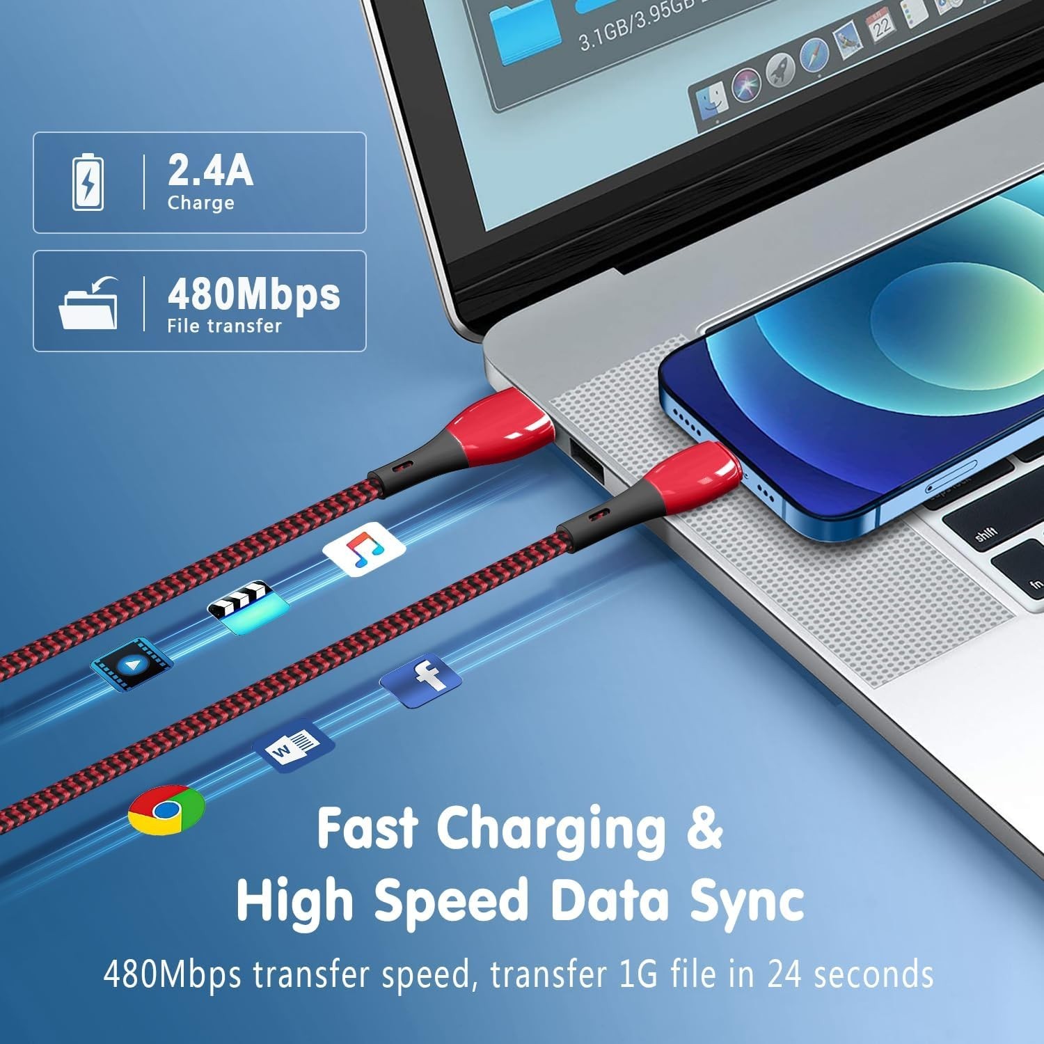 iPhone Charger 2 Pack 6 ft Apple MFi Certified Lightning Cable Nylon Braided