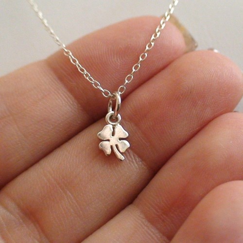 Tiny Four Leaf Clover Necklace - 925 Sterling Silver - Lucky Shamrock Luck 
