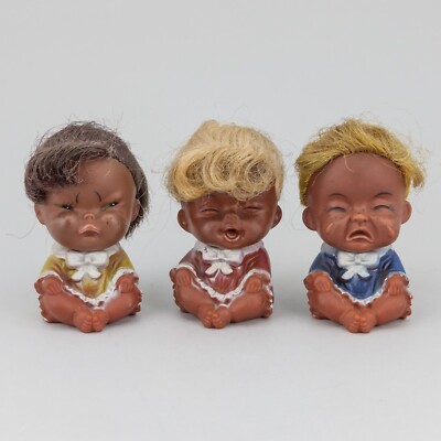 Vintage Moody Cutie Dolls Smug Cry Puppen - Made in Hong Kong - 3er Set!