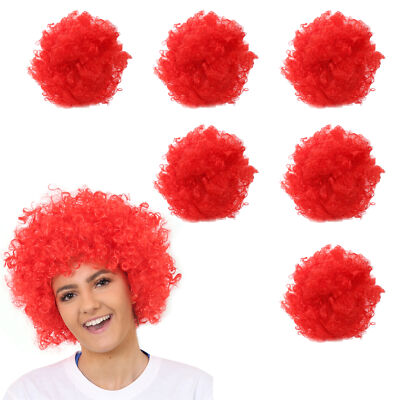 6 X RED CURLY AFRO WIG CIRCUS CLOWN UNISEX FANCY DRESS 60S 70S COSTUME ACCESSORY