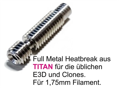 3 Stück TITAN Heatbreak 1,75mm M6/M6 metal RepRap 3D Printer E3D Hotends Clones 