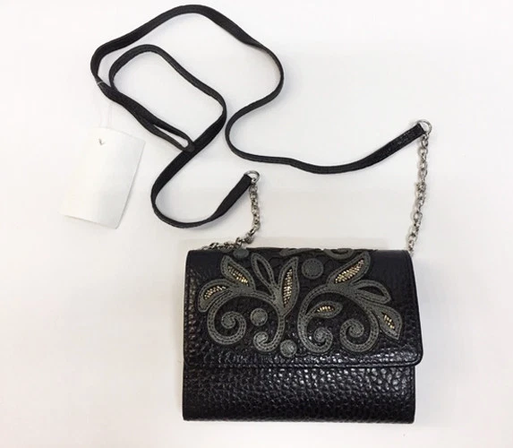 NWT Brighton Catch The Moon Black Leather Tech Wallet Purse