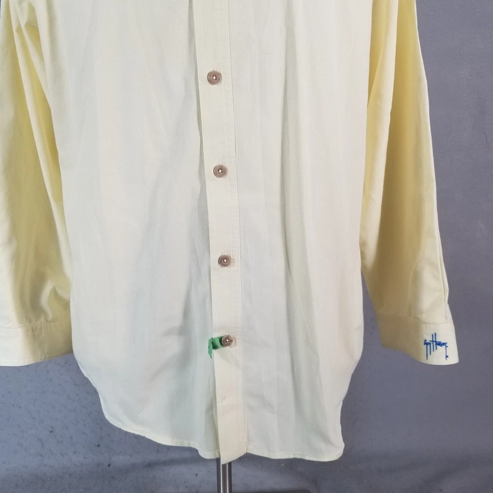 AFTCO Guy Harvey shirt men's medium yellow long sleeve Button down cotton - Image 3 of 4