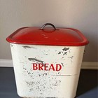 Vintage White and Red Metal Bread Bin