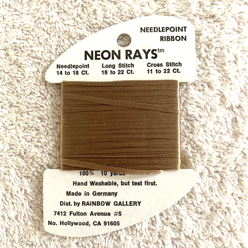Rainbow Gallery Neon Rays Needlepoint Ribbon Rayon 1 Card 10 yards N 44 Taupe - Picture 5 of 6