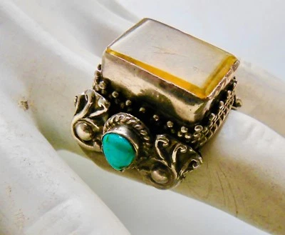 bague homme ancienne en argent & pierre semi précieuses - NAVAJO - XXL - N°103 - Photo 1/4