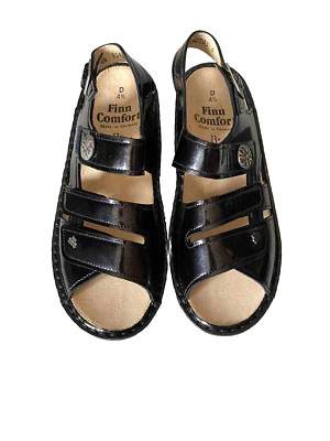 Finn Comfort Womens Sandals Aversa US 7 Navy Patent Comfort Shoes $265 NWOB 4.5