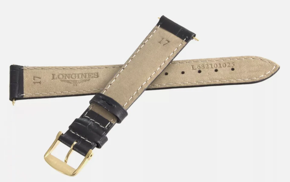Correa de reloj Longines 17 mm de cuero negro con hebilla dorada Foto 2 de 2