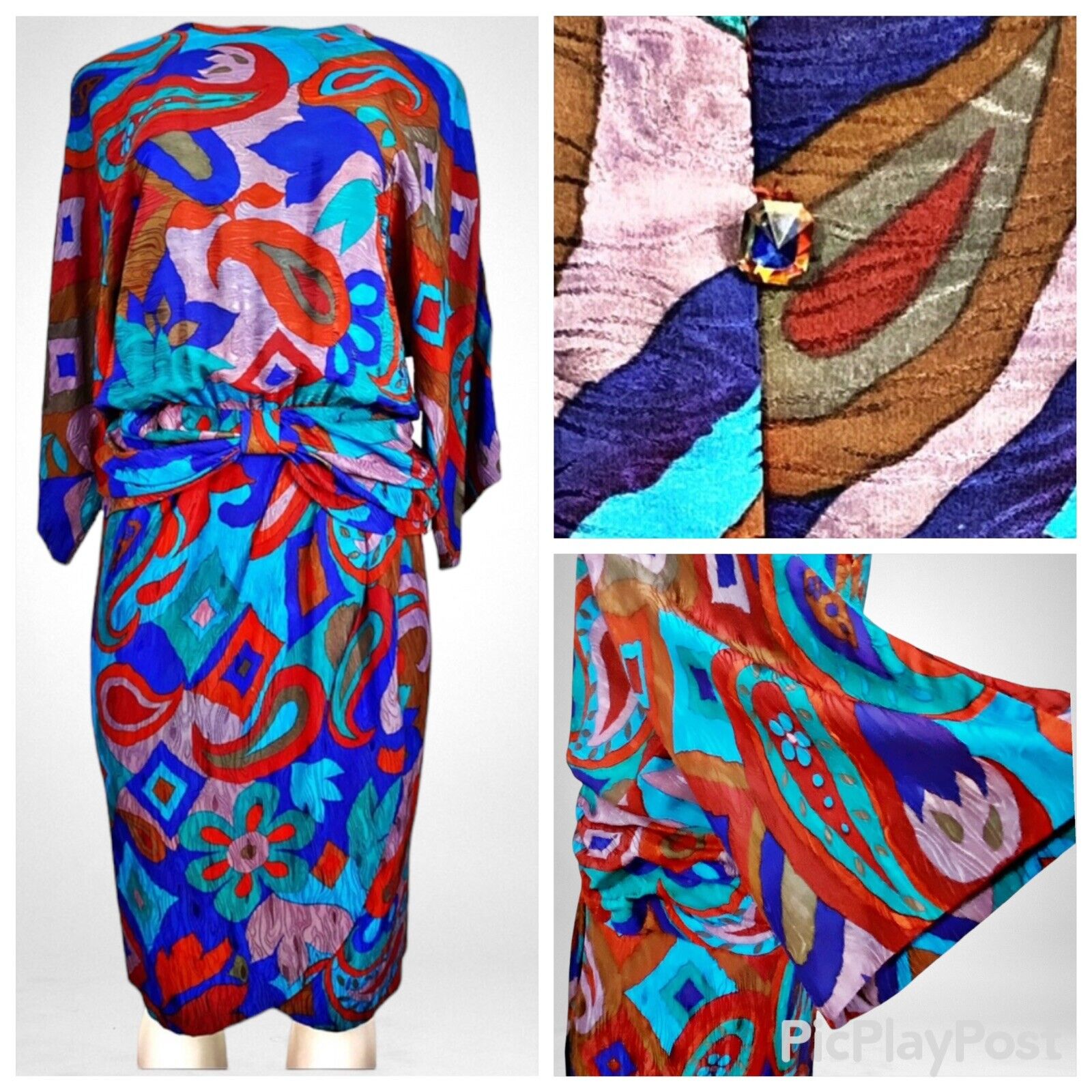 Vintage Designer Frank Massandrea 100% Silk Dress… - image 1