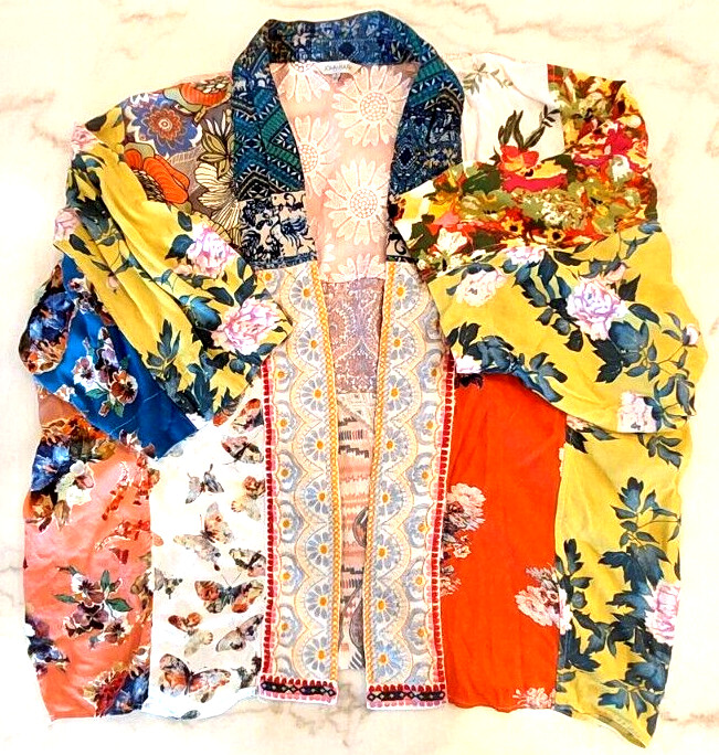John Mark Patchwork Floral Open Front Kimono Jack… - image 1