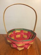 Vtg Primitive Country 40's 50's Straw Rattan EASTER BASKET for Egg Hunt Octagon