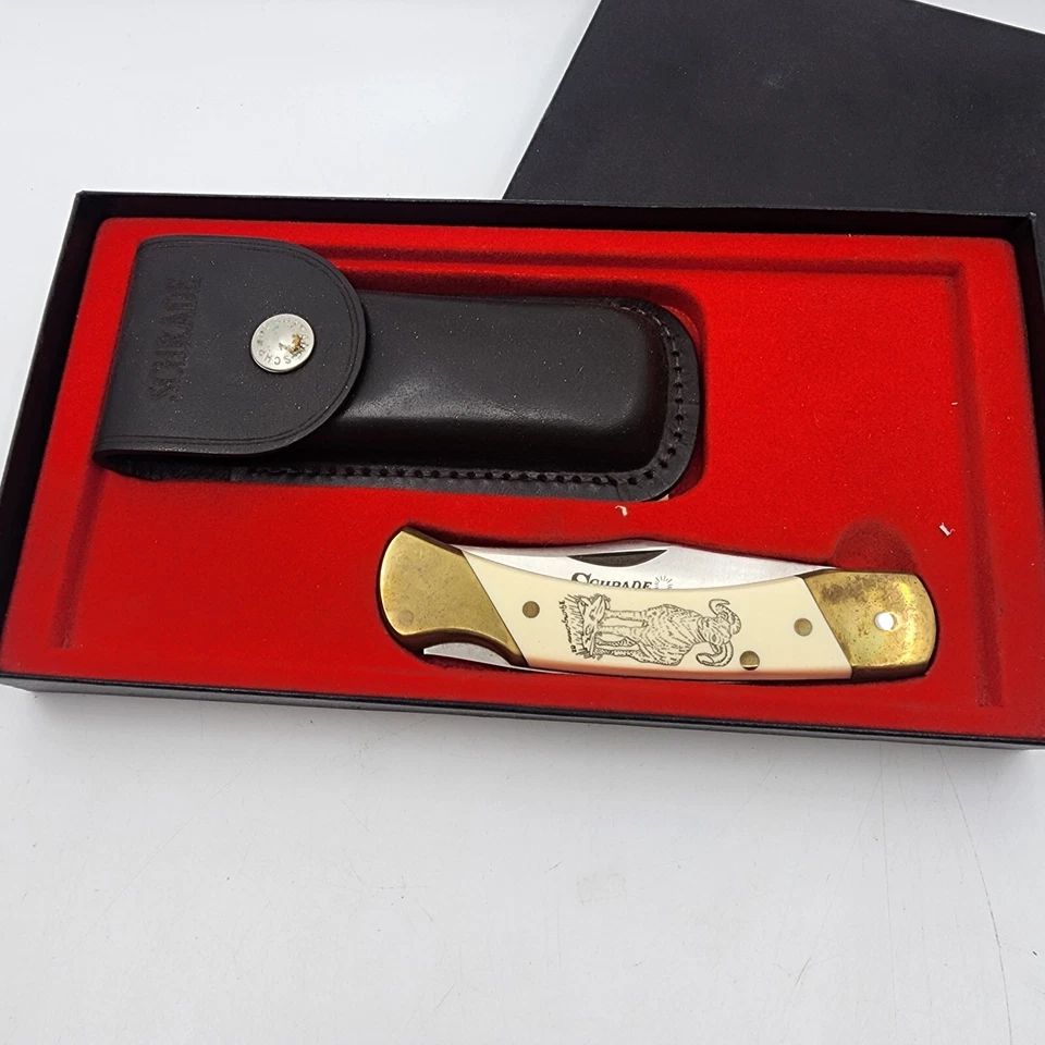 NAVAJA DE BOLSILLO PLEGABLE VINTAGE SCHRADE SC507 SCRIMSHAW RAM CON BLOQUEO HECHA EN EE. UU. Foto 3 de 4