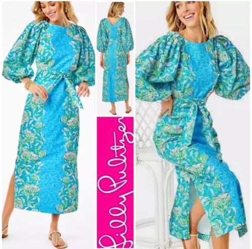 NWT $278 Lilly Pulitzer Barbara Belted Maxi Dress XL Cumulus Blue Chick Magnet - Picture 1 of 5