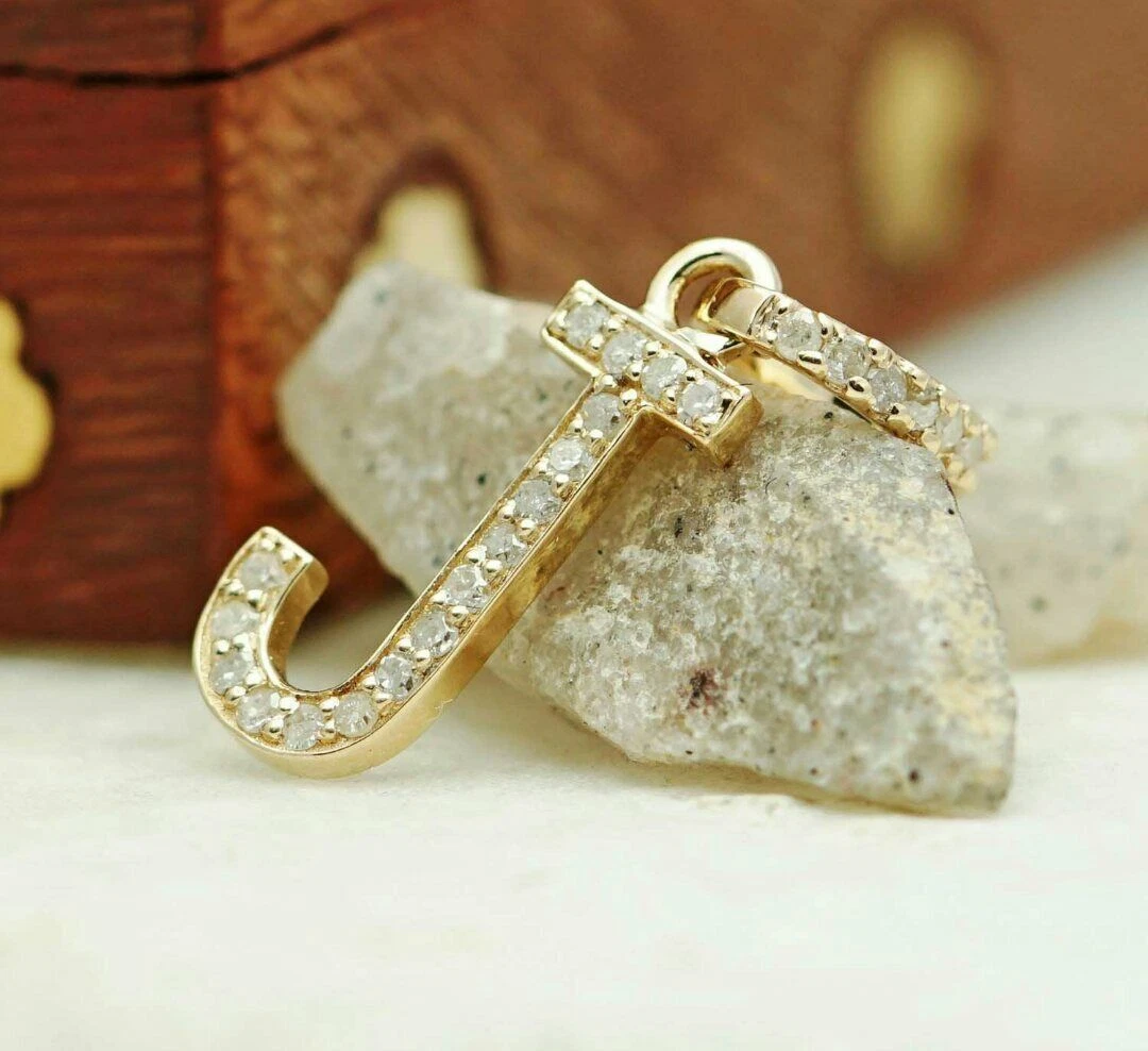 J Initial Letter Pendant Natural Pave Diamond 925 Sterling Silver