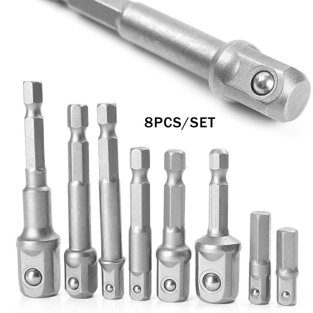 8X Socket Adapter Set Hex Shank to 1/4 3/8 1/2
