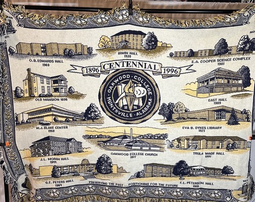 Vintage Oakwood College Alabama Centennial Wandteppich Überwurf Decke 4x6 Fuß