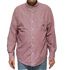 CHAPS Easy Care Men's Shirt Long Sleeve Red Blue Strip Casual Shirt L & XL