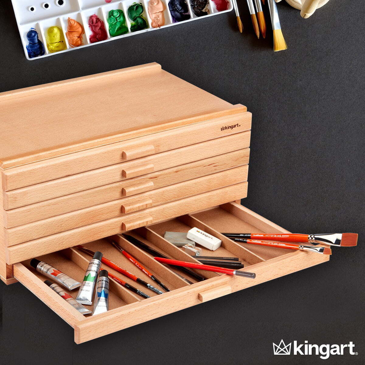 Kingart Studio Wooden Artist Storage Box,Designed Storage for Art