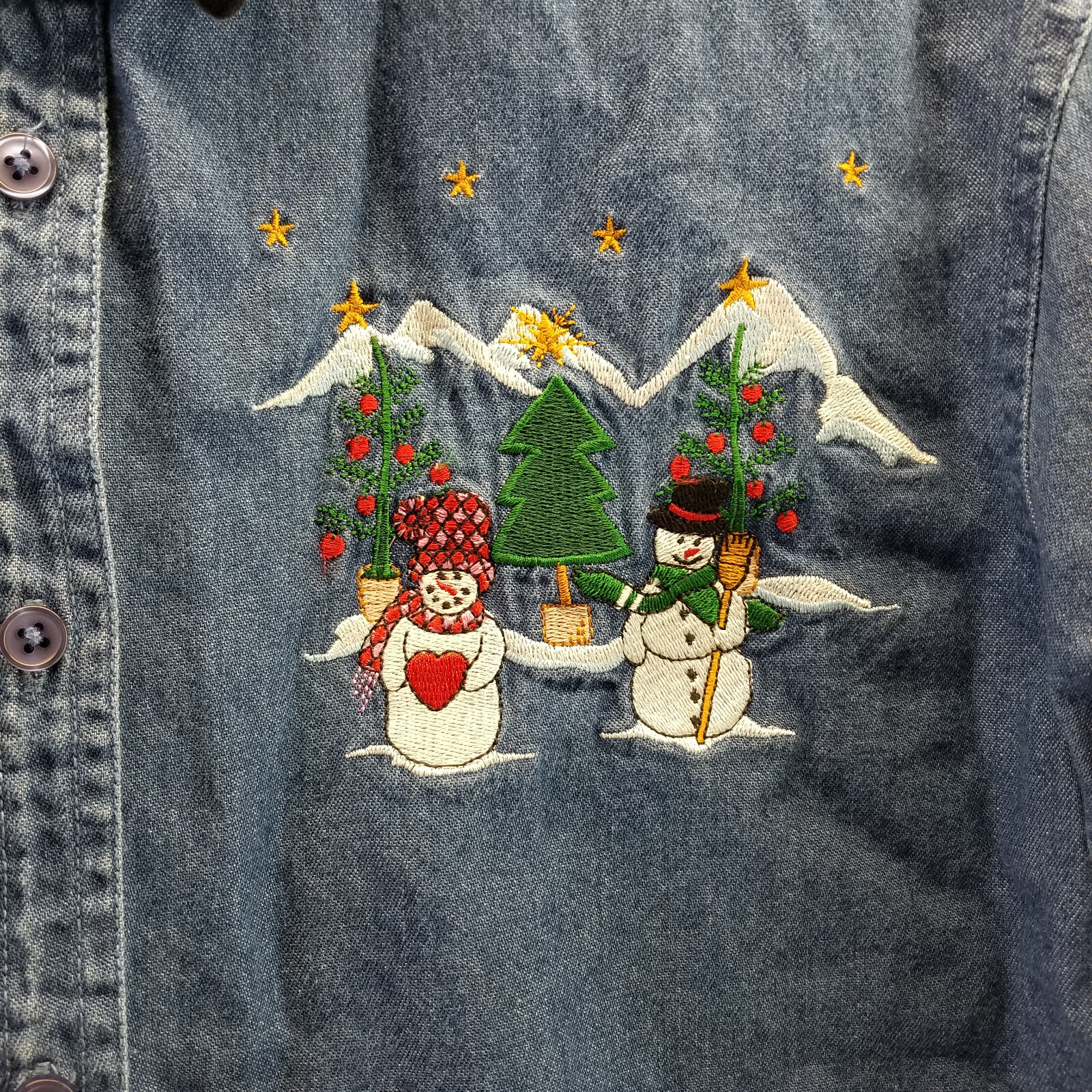 Basic Editions Holiday Button Up Shirt Womens Lar… - image 4