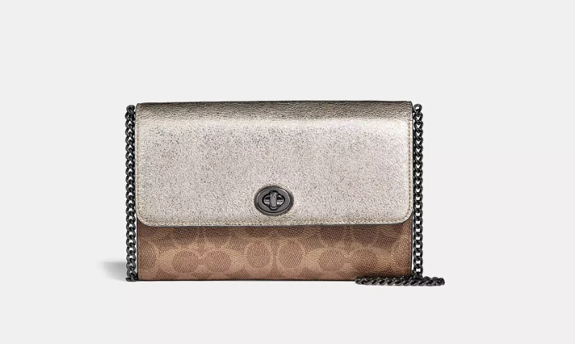 Borsa a tracolla Coach Marlow Turnlock metallizzata 40073 catena borsa a mano borsa borsetta borsetta