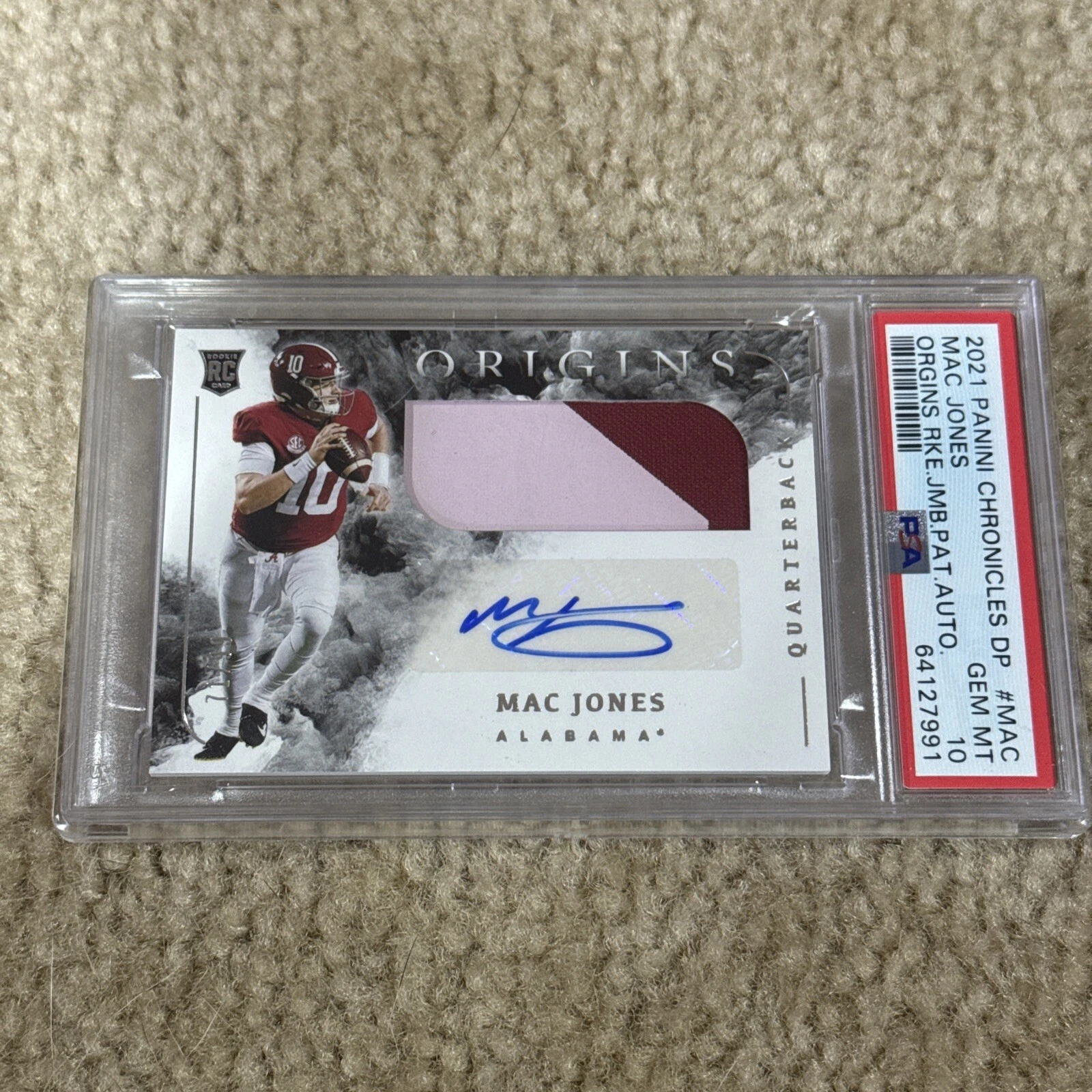 Mac Jones Panini Chronicles Draft Picks Origins Rookie Jumbo Patch Autograph #MAC Base