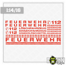 18 teiliges Aufkleber Set Feuerwehr rot passe...