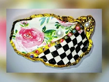 Handcrafted Decoupaged Oyster Shell Ring/Trinket Dish