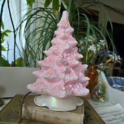 Vintage 1988 Dhm Keramik Weihnachtsbaum Leuchtrose Glitzer Rosa ohne Birnen