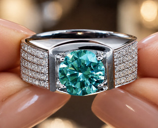 2.75 Ct Vivid Blue Round Moissanite Wedding Men's Ring Sterling Silver Size 9