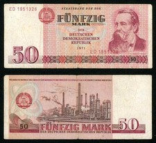 1971 German Democratic Republic 50 Mark Banknote Friedrich Engels P #30 F++