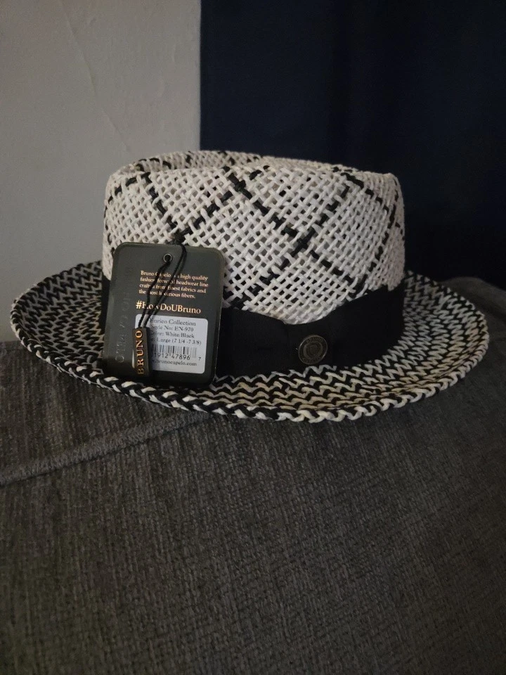 Sombrero Fedora Bruno Capelo Para Hombre Ala Ancha Negro/Blanco Geométrico Talla L