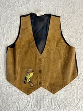 Warner Bros Looney Tunes Leather Suede Vest Tweety Bird 1995 Western Vintage 90s