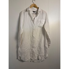 Quince Linen Shirt Dress Large White Long Sleeve Button Down Pockets NWT