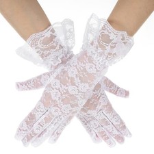 Tyqour Black Lace Gloves for Women Elegant Tea Party Gloves Opera Gloves White