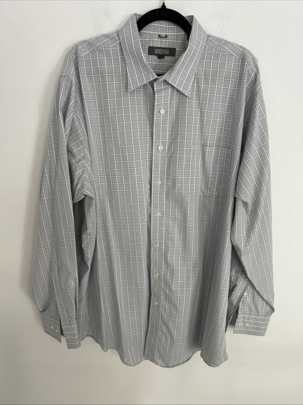 Kenneth Cole Reaction Mens XXL 18 36-37 Wrinkle Free Cotton Dress Shirt Gray