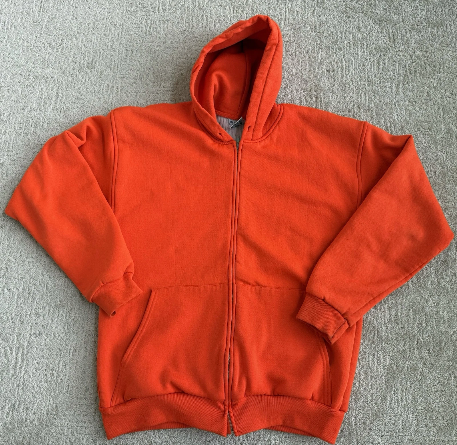 Vtg Pluma Full Zip Orange Hoodie Waffle Lined Thermal Fits Men’s Large (tag XL)