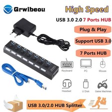 7 Port USB 2.0 / 3.0 Hub Splitter Adapter High Speed For PC Laptop Mac Desktop
