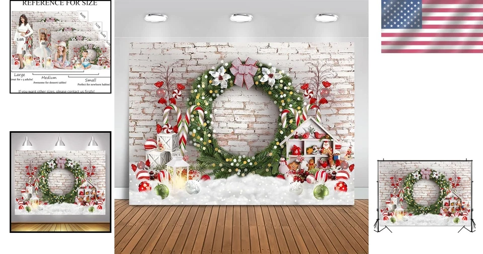 Telón de fondo de Navidad personalizable - Pared de ladrillo blanco de 8x6 pies para momentos memorables Foto 2 de 4