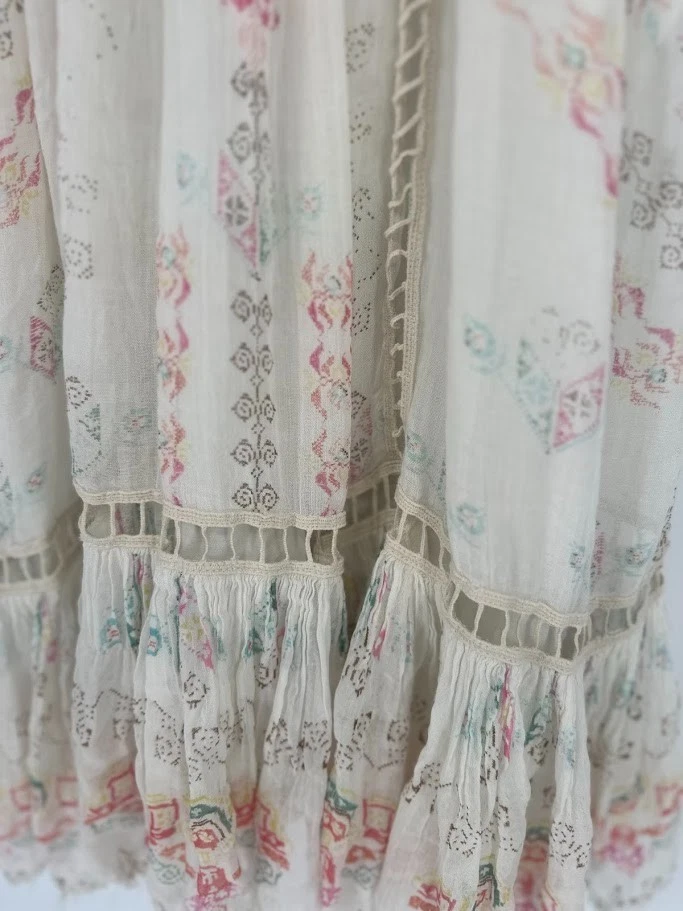 Mini Vestido Free People FP Un Volantes Parte Inferior XS Marfil Boho Fluido Dobladillo Crudo Festival Foto 4 de 4