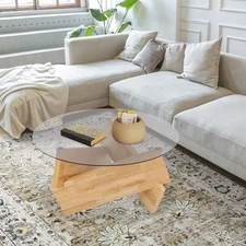 16.1'' H Round Modern SideTable Side Table with Tempered Glass Top End Table ?