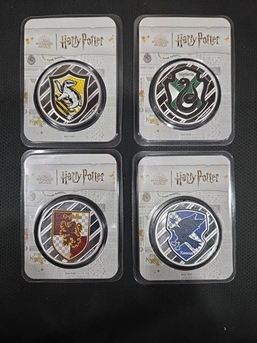 Set of 4 Harry Potter Houses 1 oz Proof Colorized Silver Rounds