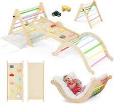9-in-1 Montessori Pikler Triangle Set - Large Wooden Toddler Climber w/ Cushion