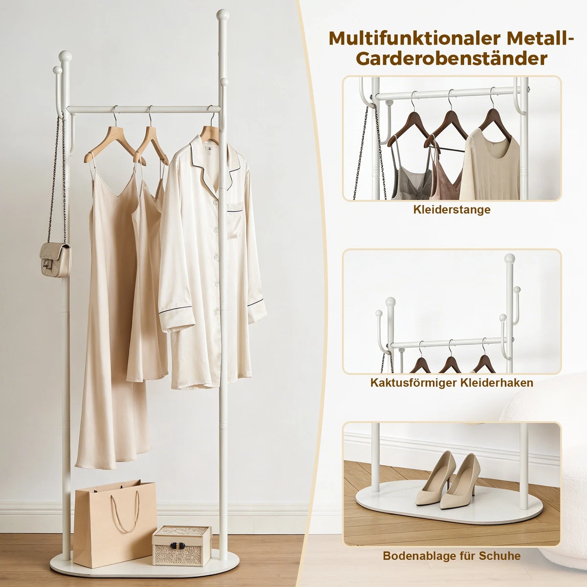 Garderobenständer Metall Kleiderständer mit Haken Standgarderobe Garderobe 170cm