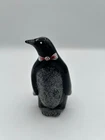 Fenton Black Glass Penguin Figurine Hand Painted Artist Signed Bow Tie