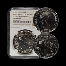 GRAN BRETAÑA. 2017, 5 libras - NGC MS69 - Top Pop 🥇 King Canute, QEII, DPL 011
